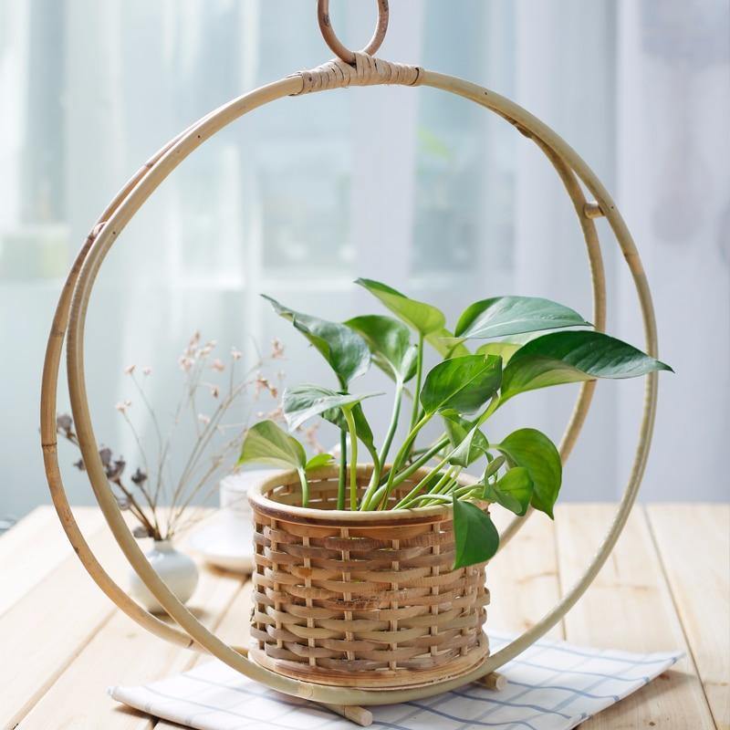 Hand-Woven Bamboo Hanging Planter Basket